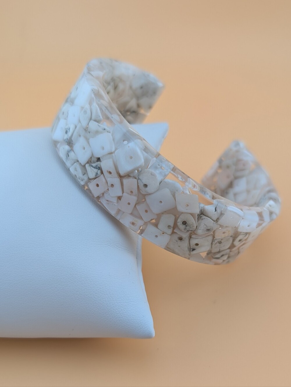 Handmade Shell Mosaic Cuff Bracelet Wide Bangle Bracelet Vintage Upcycle
